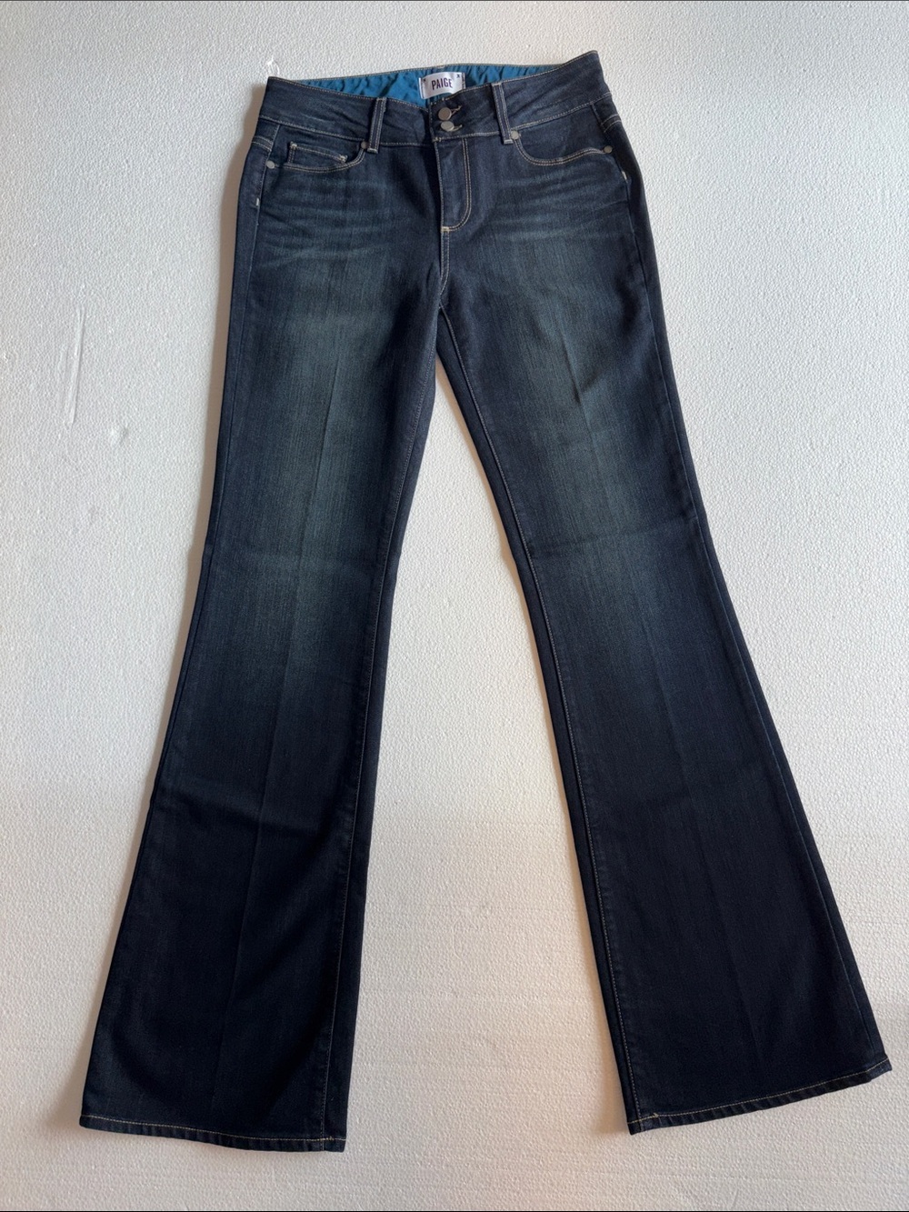 PAIGE Hidden Hills Super Mckinley Mid Rise Boot Cut Jeans, size 29, inseam 34 in